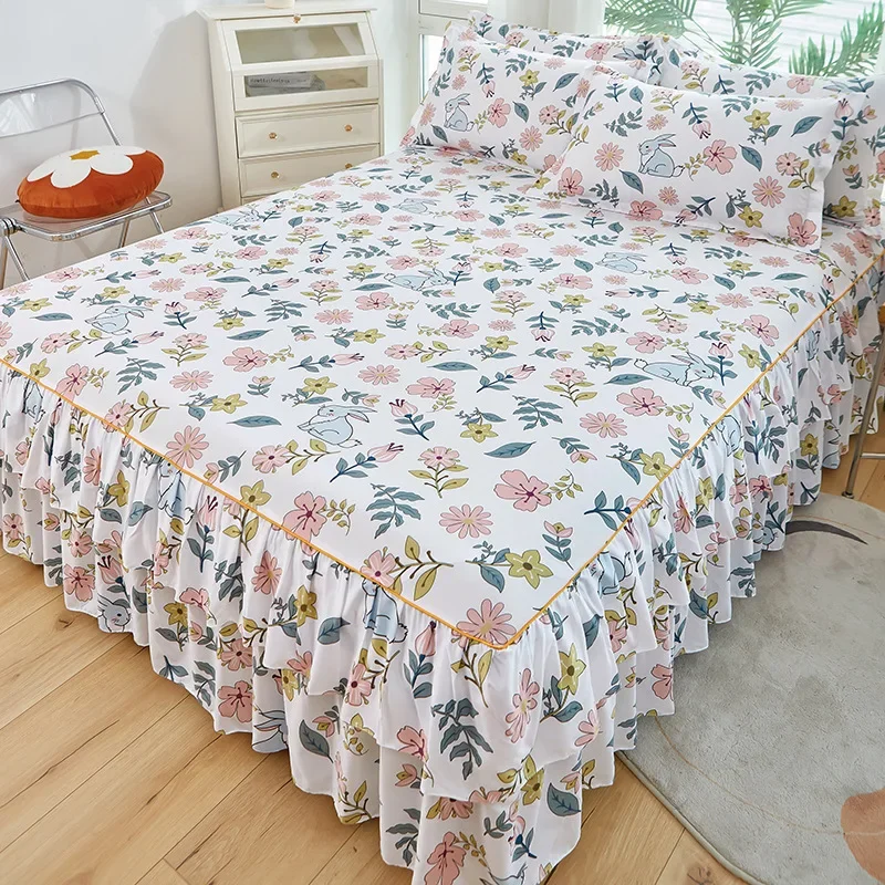 Floral Style Bedspread Double Lace Bed Skirt Single/Queen Size  Skin-friendly Mattress Cover cubrecamas(Pillowcase Need Order) - AliExpress