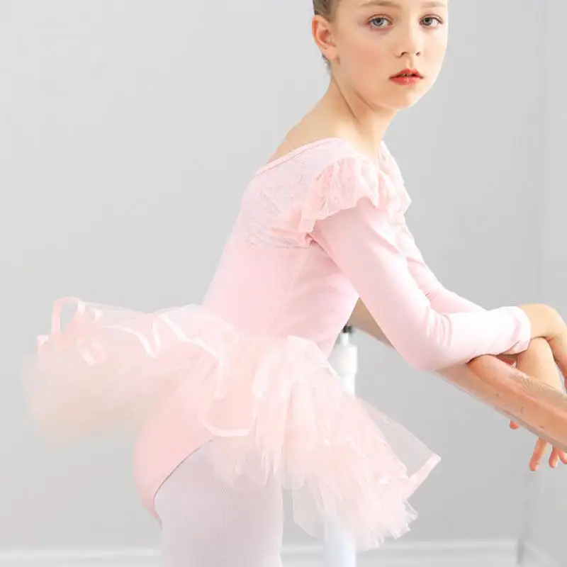 Cotton Children Dance Costume Lace Splicing Performance Costume Ballet Dance Skirt Kids Girls Gauze Skirt For Stage School Show