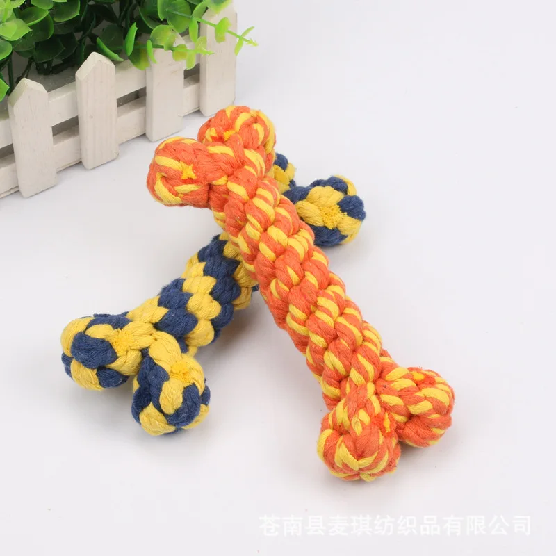 Dog Toys for Small Large Dogs Bones Shape Cotton Pet Puppy Teething Chew Bite Resistant Toy Pets Accessories Supplies 2 Colors