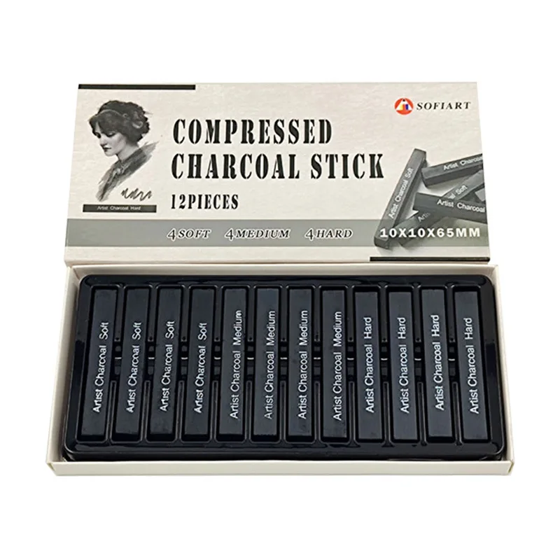 12 Pcs/box Square Sketch Charcoal Stick Compression Drawing Charcoal Chalk Drawing Strips Student Art Painting Supplies