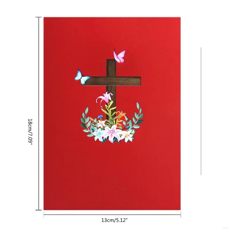 62CE 3D Popup Easters Card,Flower Religious Crosses Easters Card Popup Greeting Cards