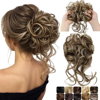 Panino per capelli sintetici da donna: elegante stile riccio disordinato, soffice e facile da usare con elastico. Adatto per l'uso quotidiano