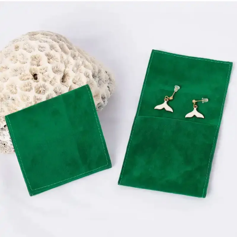 Green Velvet Envelope Bags 5x6cm 7x7cm 10x15cm Embossing Print Logo Flannel Flap Pouches Jewelry Suede Gift Sack