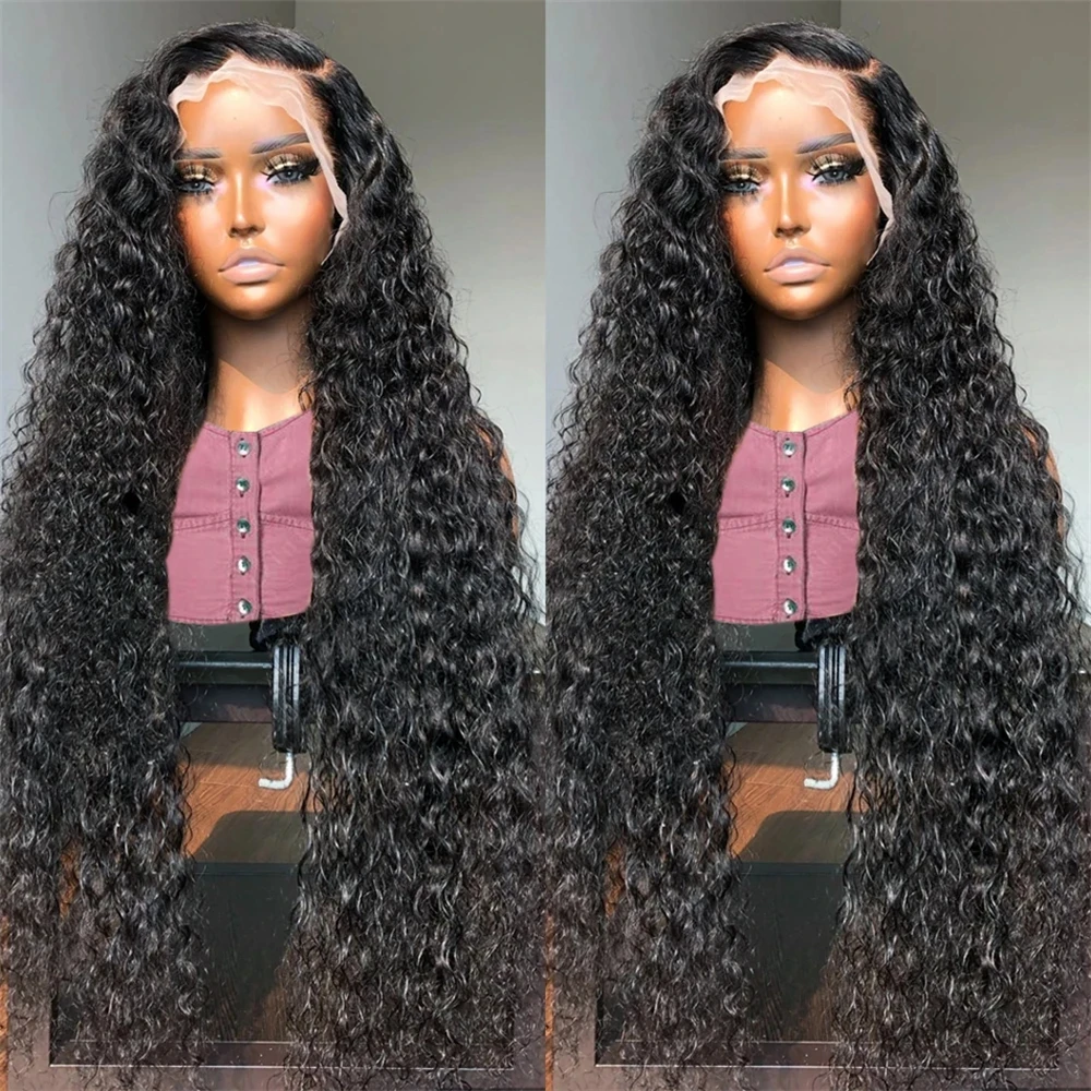 

Preplucked Kinky Curly Black Color Synthetic Hair Lace Frontal Wig For Women Glueless Fiber Hair Transparent Lace Wigs