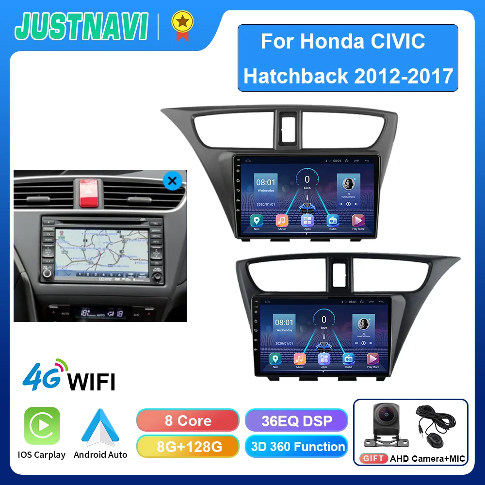 

JUSTNAVI Car Radio For Honda CIVIC Hatchback 2012-2017 Multimedia Video Player Navigation Carplay Android 2din Stereo Head Unit
