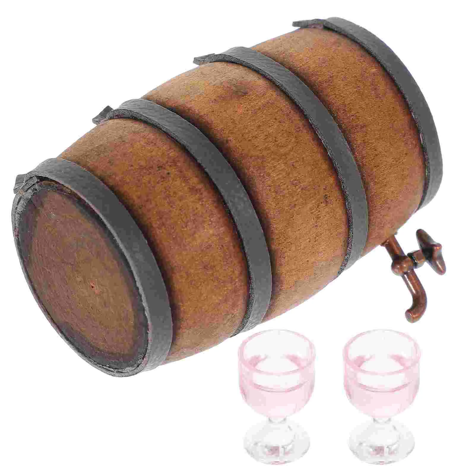 

Miniature Wine Barrel Set Miniature Wooden Beer Barrel Wine Barrel Model Miniature Wine Glasses Goblet Cups Fairy Garden Pub