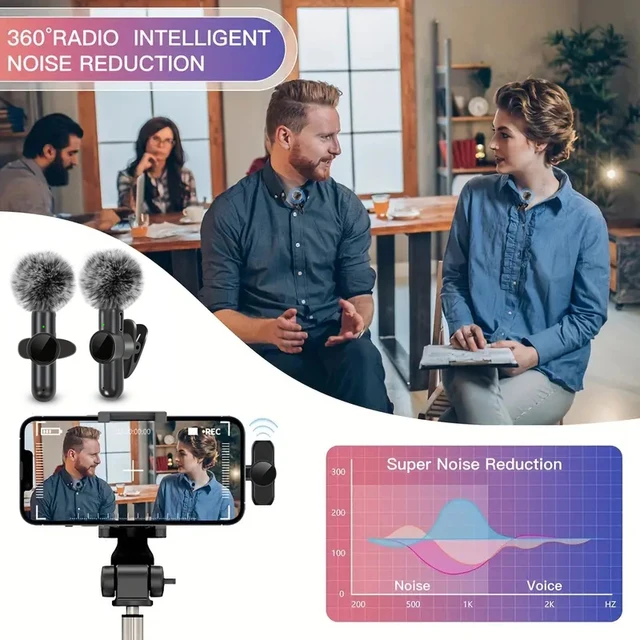 Microphone Lavalier sans fil avec couverture coupe-vent, Mini micro d'enregistrement Audio et vidéo pour iPhone et téléphone portable Android 4 Microphone Lavalier sans fil avec couverture coupe-vent, Mini micro d'enregistrement Audio et vidéo pour iPhone et téléphone portable Android 4