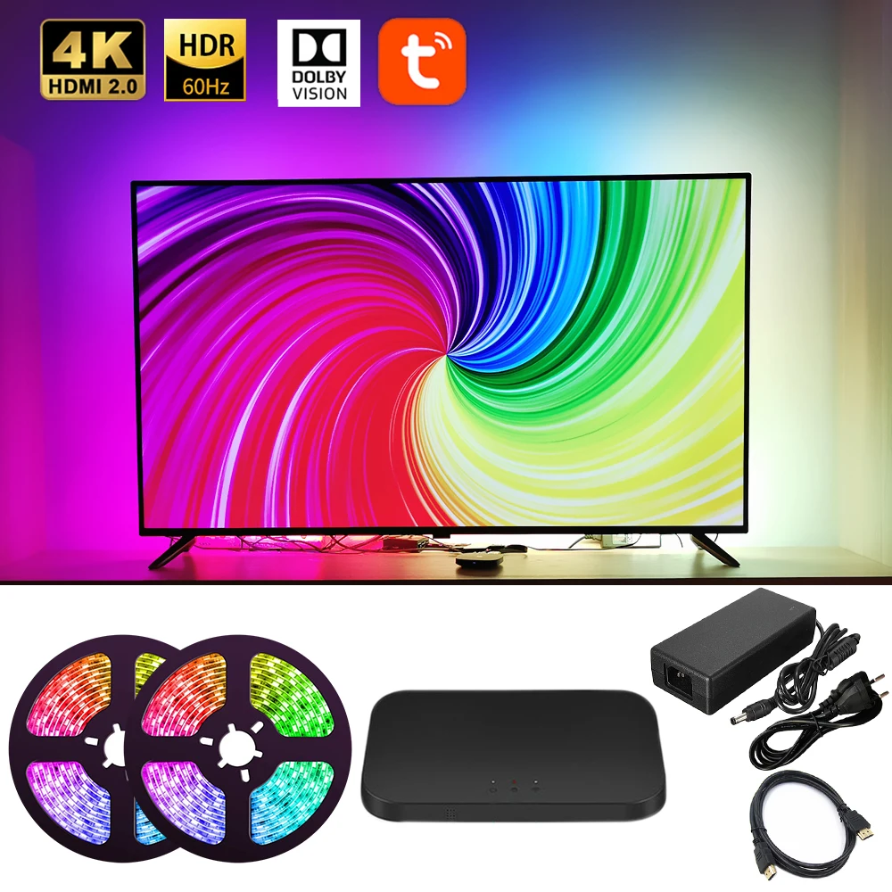 Smart Ambient TV PC Backlights 4K HDMI 2.0b Device Sync Box WiFi RGB USB  LED Strip Lights Kit For TV Box Xbox PS4