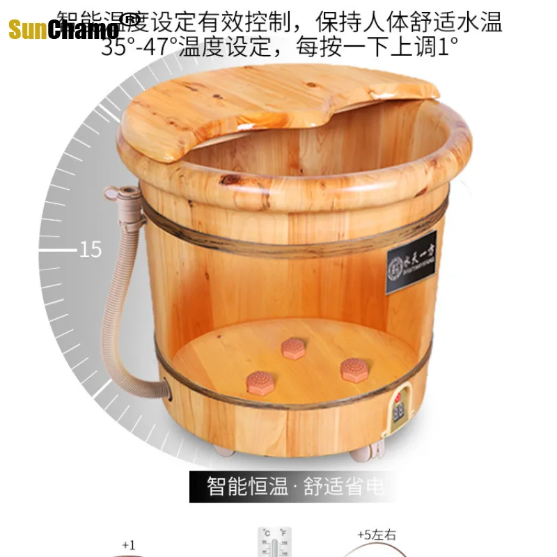 

2021 Wood Bubble Foot Bucket Spa Fully Automatic Foot Bath Home Sauna Foot Tub Electric Heating Massage Steam Profound Barrels