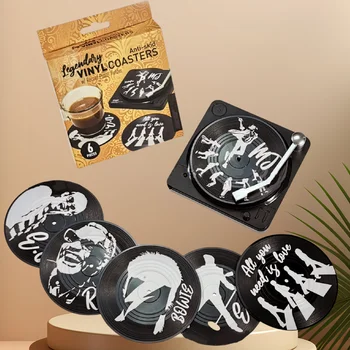 6pcs Anti-slip Retro Cup Mat Vinyl Record Coasters