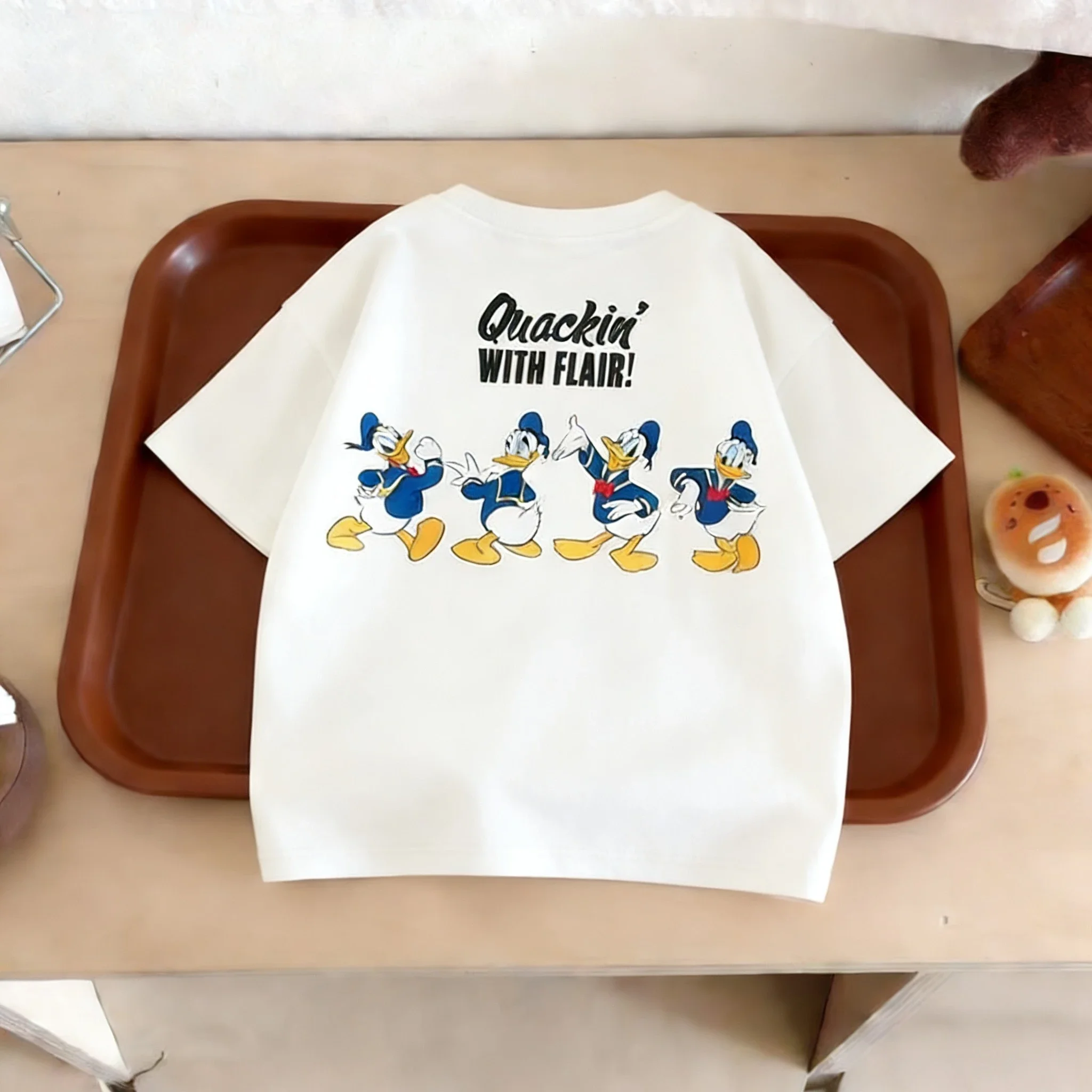 قميص ديزني هوني بوت دونالد داك الصيفي للأطفال بنمط كرتوني بأكمام قصيرة - تي شيرت ناعم للأولاد والبنات