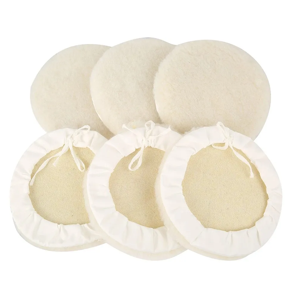 6pcs 6인치 연마 패드 세척 가능한 울 버퍼 연마 광택기 패드 자동차 해양 및 항공우주 코팅용