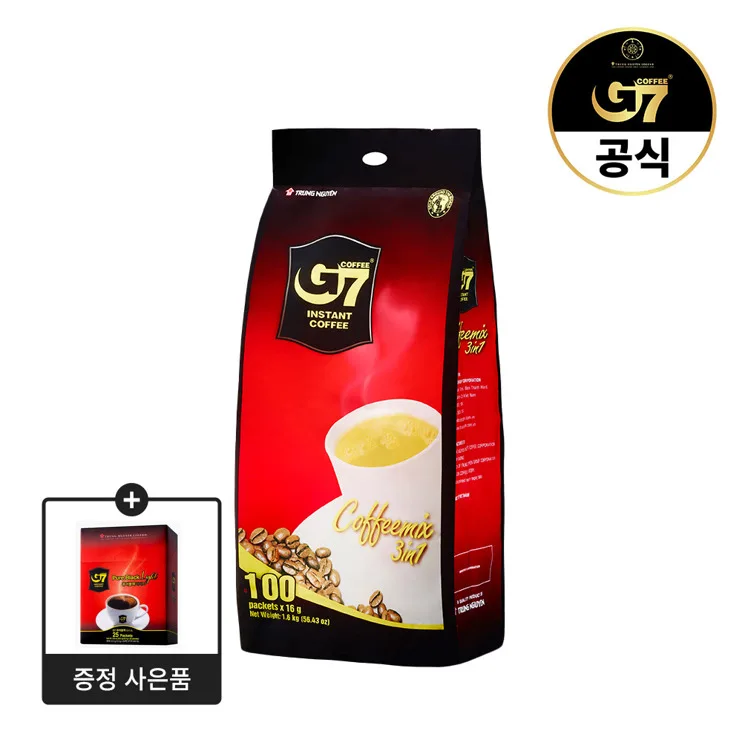 *G7 베트남 커피 3in1 커피믹스 16g X 100개입 + 퓨어블랙 라이트 25개입 증정* - AliExpress 2