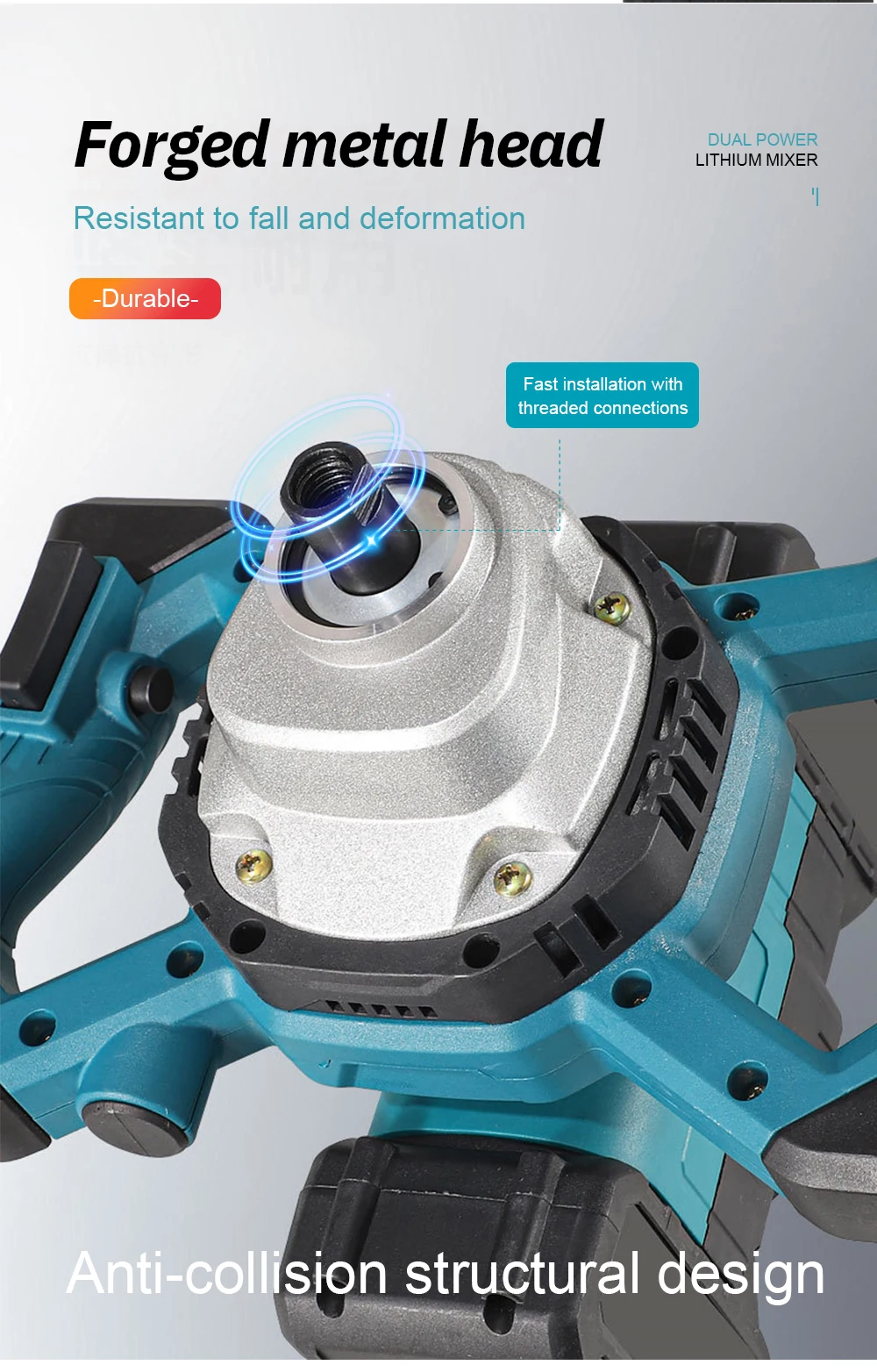 Electric Concrete Mixer Battery Powered Cordless Mixer Portable Dual Battery Mor