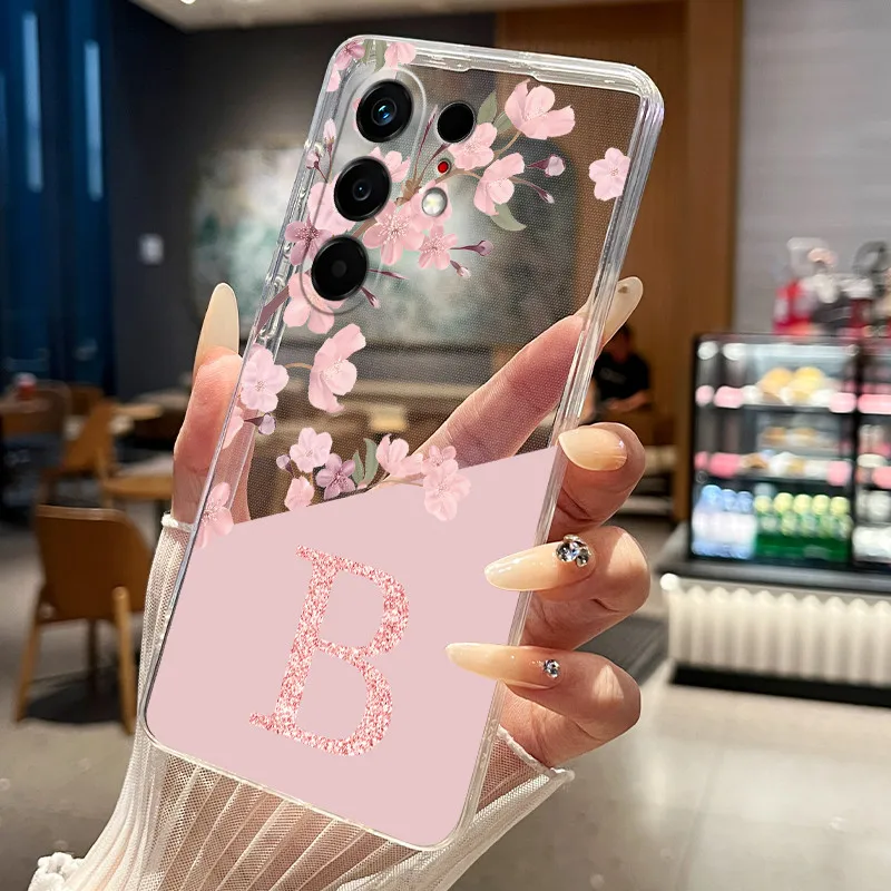 Floral Letter Transparent Slim Soft TPU Silicone Phone Case Cover