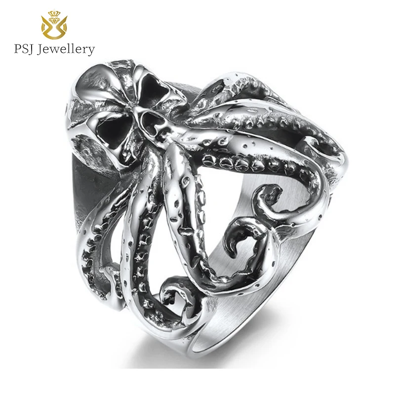 

PSJ Wholesale Retro Vintage Jewelry Octopus Design Niche Titanium Stainless Steel Finger Rings for Men