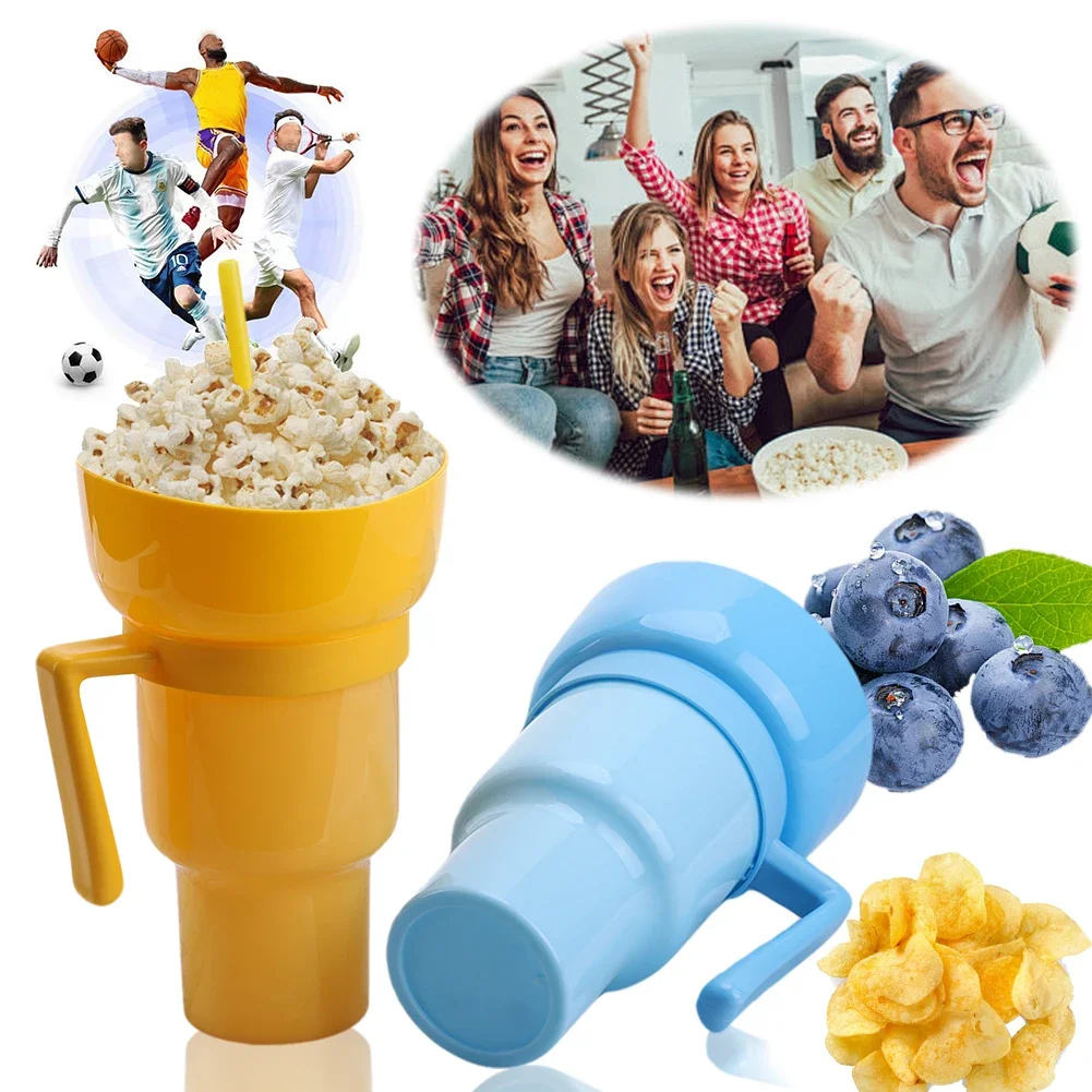 1000ml 2 in 1 snack bowl drink cup with straw stadium tumbler popcorn beverage color changing for cinema home