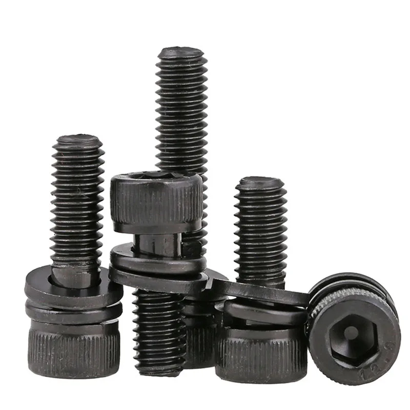 

10Pc Hex Socket Screws M3 M4 M5 M6 M8 M10 M12 Grade 12.9 Black Alloy Steel Hexagon Cup Head Three Combination Bolts With Washers