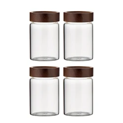 Acacia Wood Lid Glass Storage Jars with Airtight Seal (4Pcs)