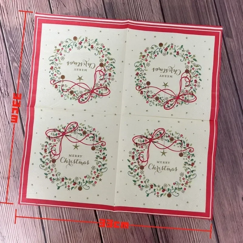 33*33cm 2-Ply Christmas Flowers Wreath Merry Christmas Printed Paper Napkins Coloured Paper Placemats Party Napkins 10/20pcs paper napkins disposable paper placemats