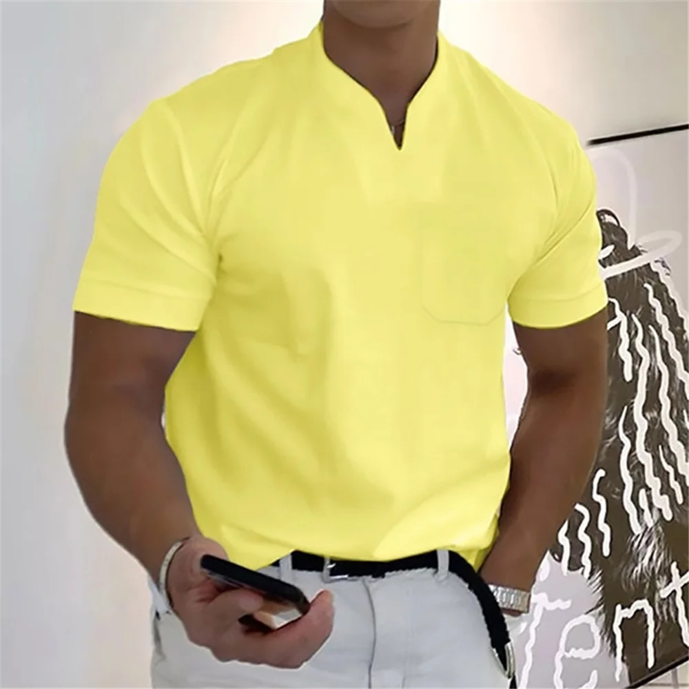 T Shirts Men Polo Short Sleeve V-Neck Solid Color Golf Workout Fitness