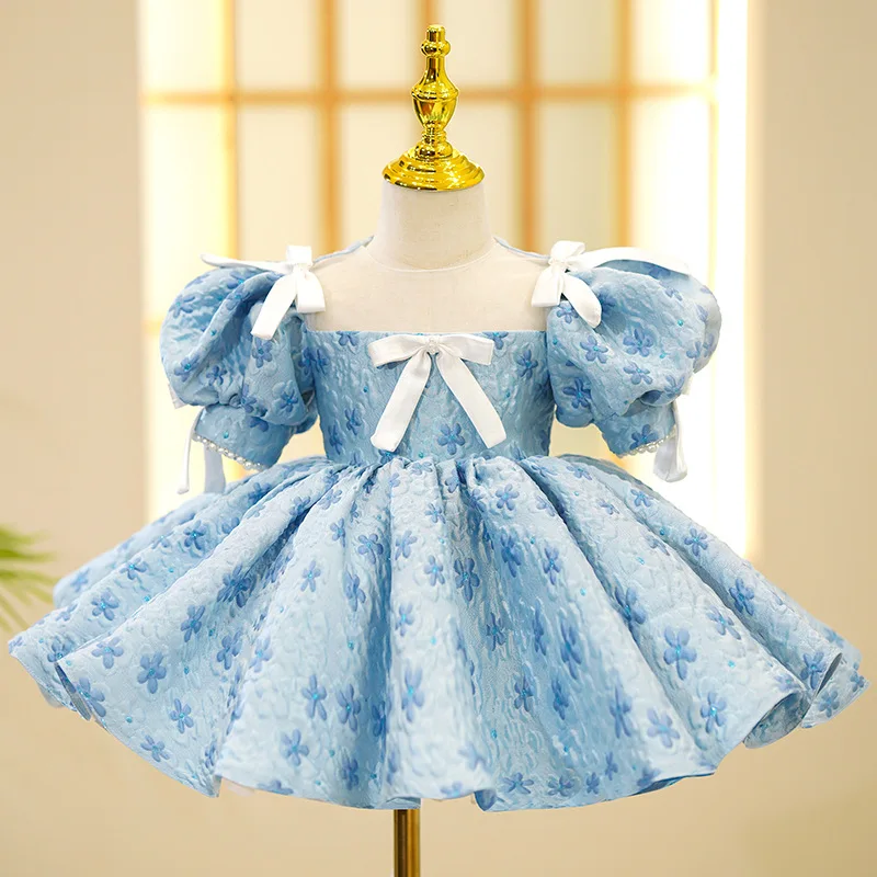 

2024 Baby's First Year Dress Princess Dress Girl's Birthday Puffy Dress Flower Girls Korean Bow Children's Host Evening Dress