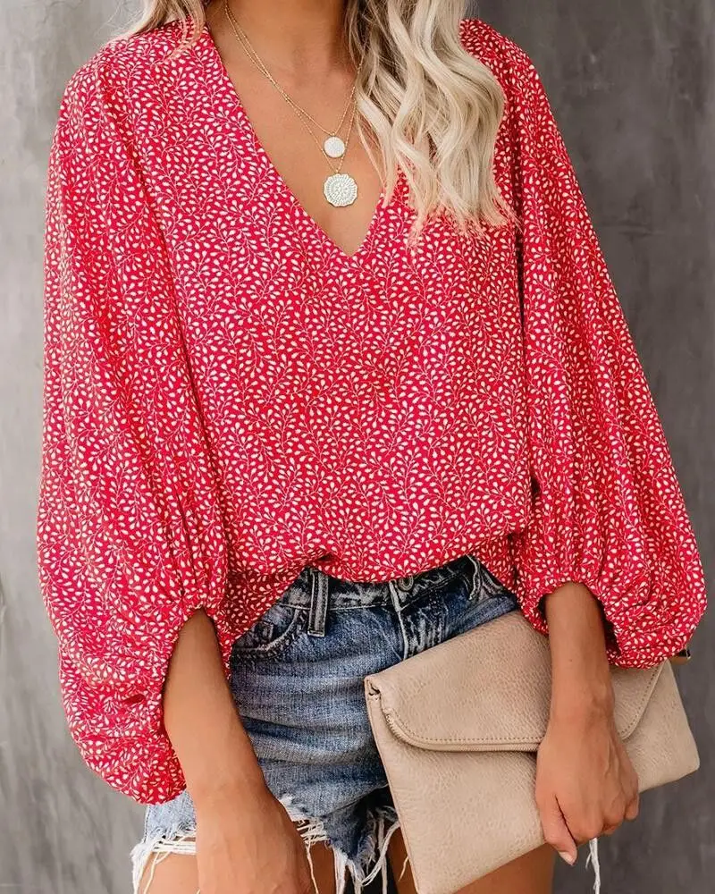 Frauen V-ausschnitt Tie Dye Leopard Print Bluse Shirts Casual Langarm Lose Pullover Bluse Tops BNS-H6651_voghion.com