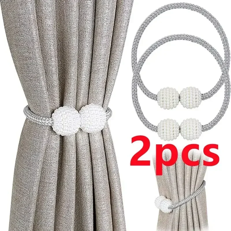 Curtain Clips 1pcs-2PCS New curtain buckle curtain strap pearl buckle design no drilling installation tie rope