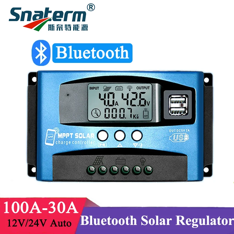 MPPT 30A/40A/50A/60A/100A 12V24V auto Solar PV Charge Controller Panel Battery Regulator Max. PV voltage 50V Dual USB 5V2A