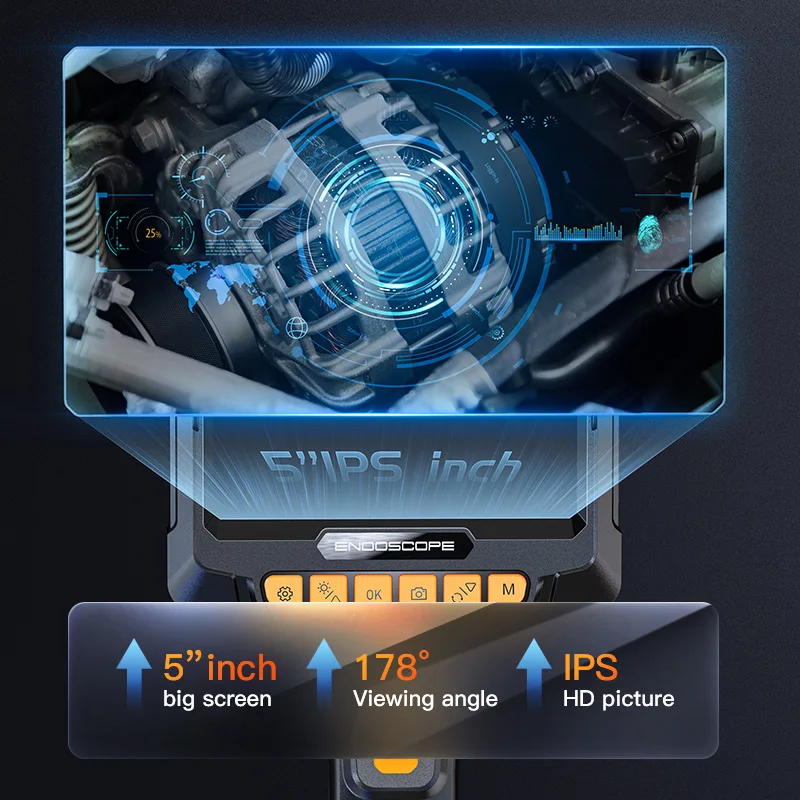 G10 Pro 1080P 360도 회전 듀얼 렌즈 카메라, 풀 HD 8.5mm 1m 내시경 카메라(배수관 검사용, 5인치 화면 포함)