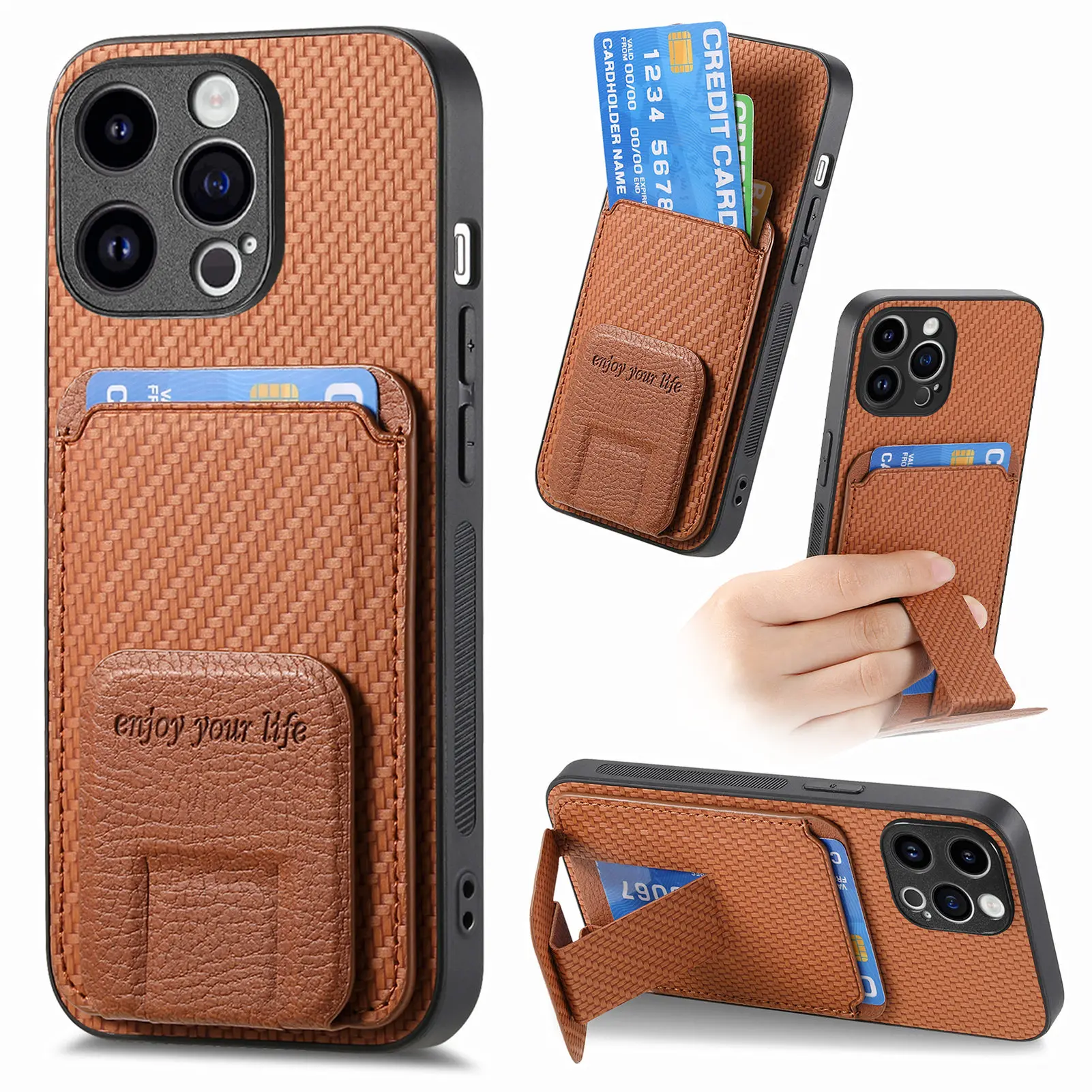 Magnetic Leather Card Holder Phone Case with Multi-angle Kickstand