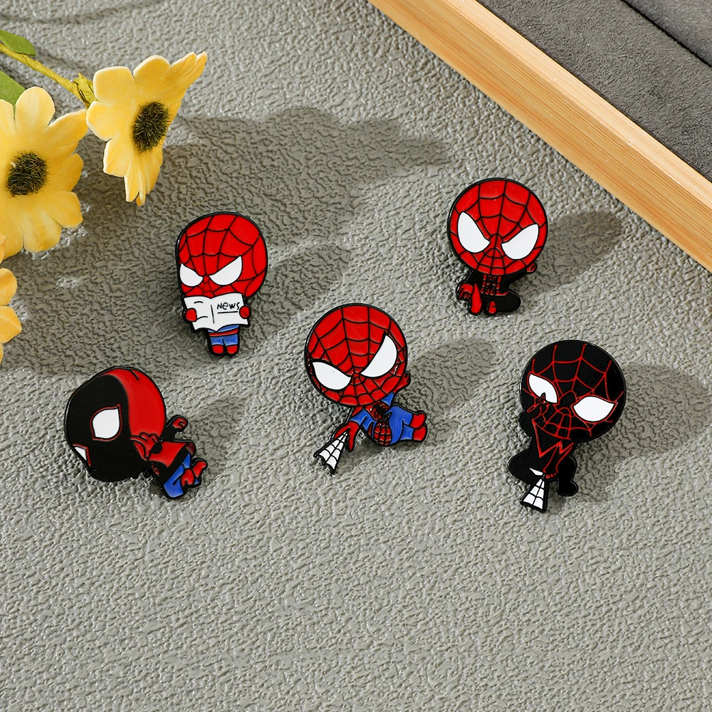Enamel Pins 5 Pcs Creative Cartoon Spider-Man Brooch Handsome Spider-Man Enamel Pin Metal Badge Jewelry Clothing Backpack Accessories