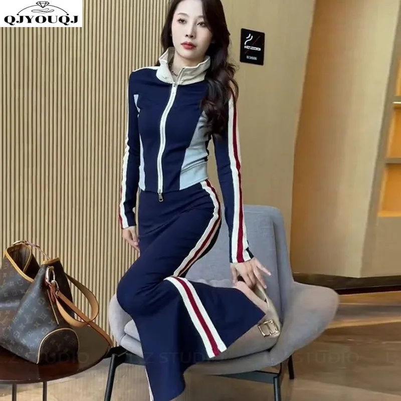 Autumn and Winter 2024 New Women's Fashion Fashionable and Fashionable Casual Sports Coat with Hip Wrap Skirt Set Two Pieces