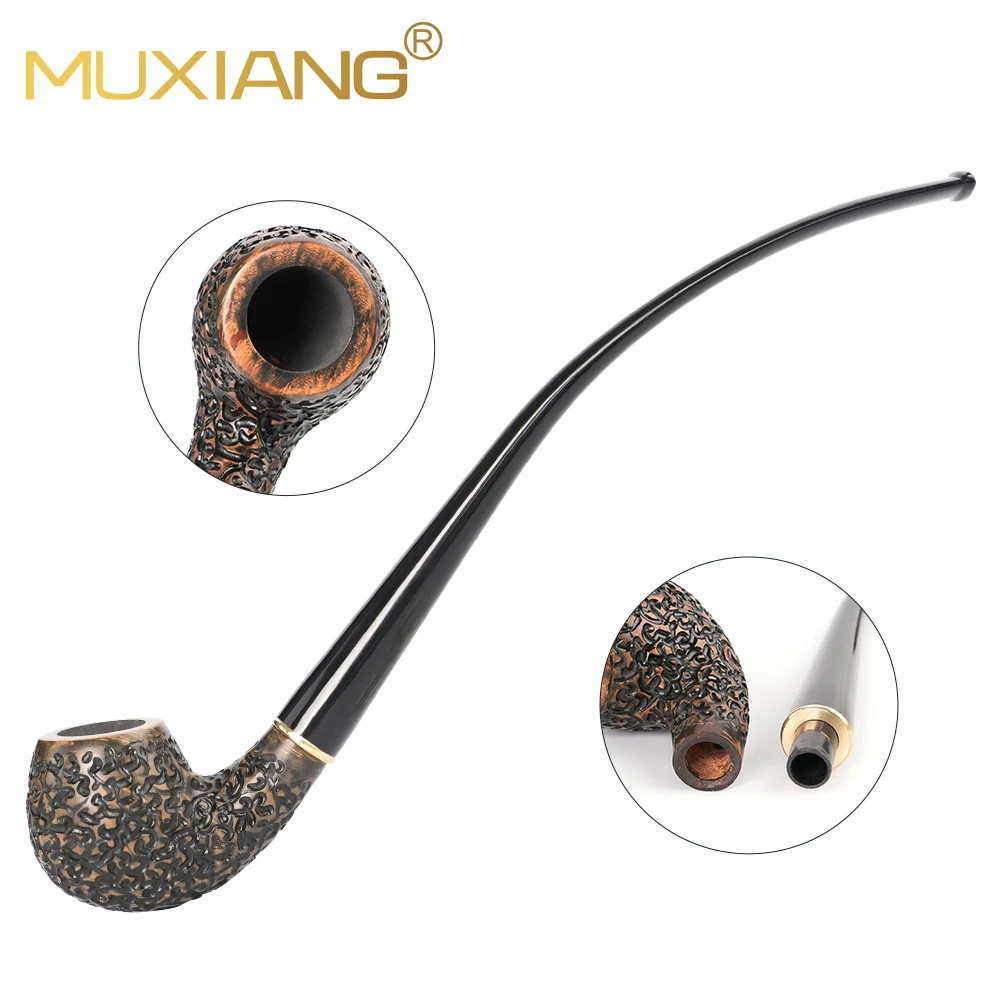 MUXIANG 담배 파이프, 손으로 조각한 브라이어 파이프 세트, 청소 액세서리가 있는 긴 독서 파이프, 9mm 파이프 채널