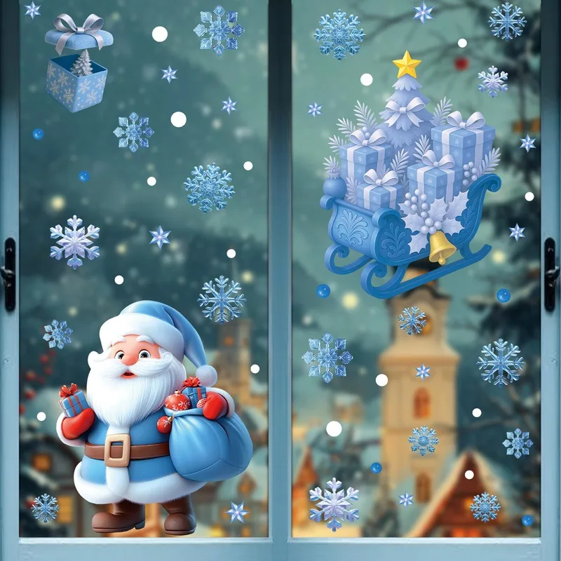 Christmas Window Stickers Winter Snowman Santa Claus Snowflake Elk Static Stickers 3