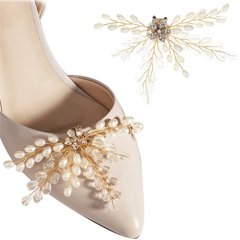 

Wedding Party Shoe Clips Pearl Rhinestone Branches Shoe Decoration Fashion Bridal Shoe Buckle Women Detachable Heels Accessories