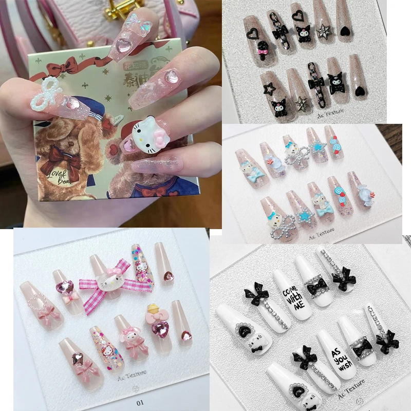 

2023 Y2k Hello Kitty Fake Nail Sanrio Fashion My Melody Kuromi Cinnamoroll Cool Girl Anime Nail Detachable Patch Toy Gift
