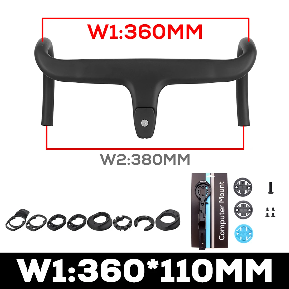 Câble interne de vélo de route entièrement en Fiber de carbone T1, sans Logo, Cockpit de guidon de vélo intégré pour 360mm-380mm avec entretoises de montage  18