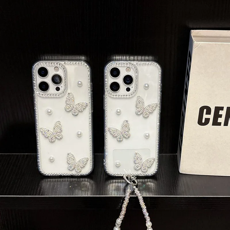 Pearl Butterfly Diamond Phone Case - Elegant Sparkle Cover
