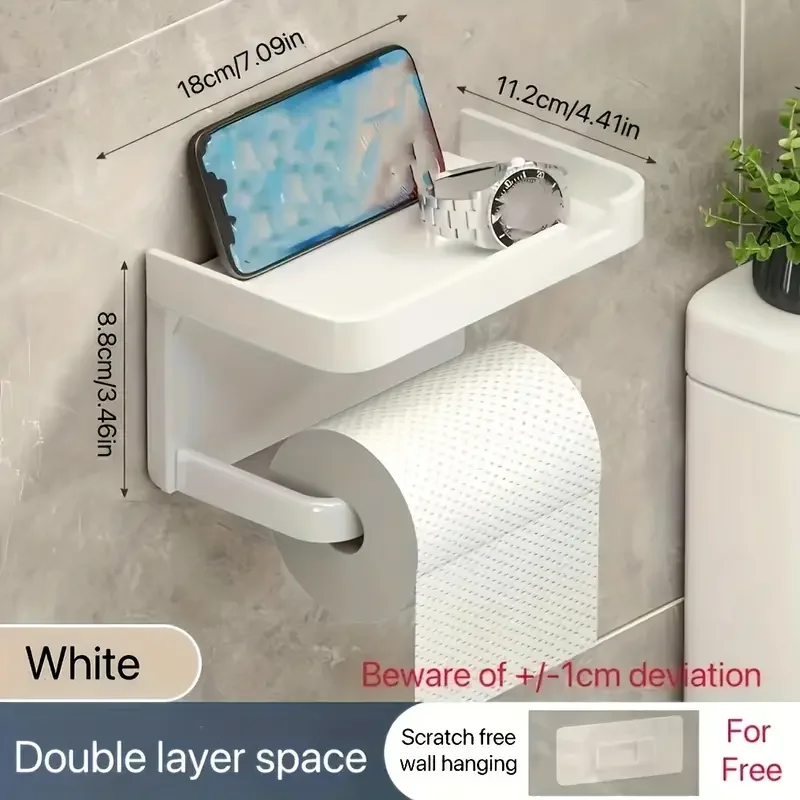 Easy-Install Toilet Paper Holder Wall-Mounted No-Punch Roll Organizer For Bathroom Storage