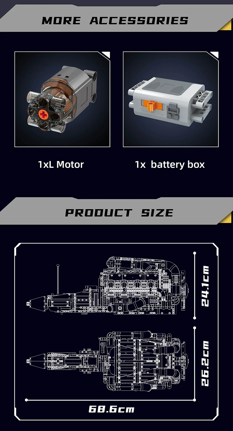 Mould King 10168 Technisches Auto-Motorspielzeug Der Motorisierte V8-Turbo-Motor Baustein-Set Kinder Weihnachtsgeschenk – Detail 6
