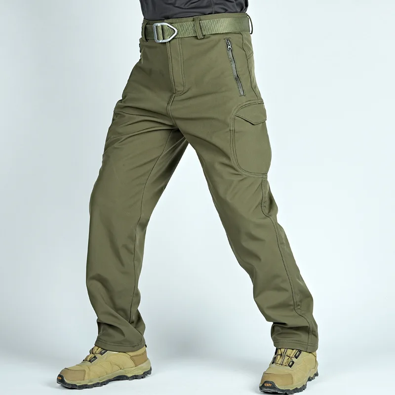 Shark Skin Soft Shell Charging Pants Tactical Pants Men's Multi-bag Velvet Autumn And Winter Mountaineering P ants Training