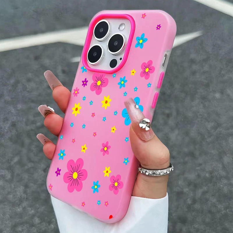 Korean Cute Colorful Flower Shockproof 2-in-1 Candy Color Phone Case