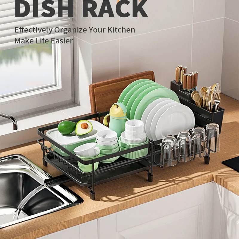 

Kitchen Bowl Drainer Rack Double Layer Extendable Drainage Dish Rack Multifunctional Dish Kitchenware Cup Countertop Organizer