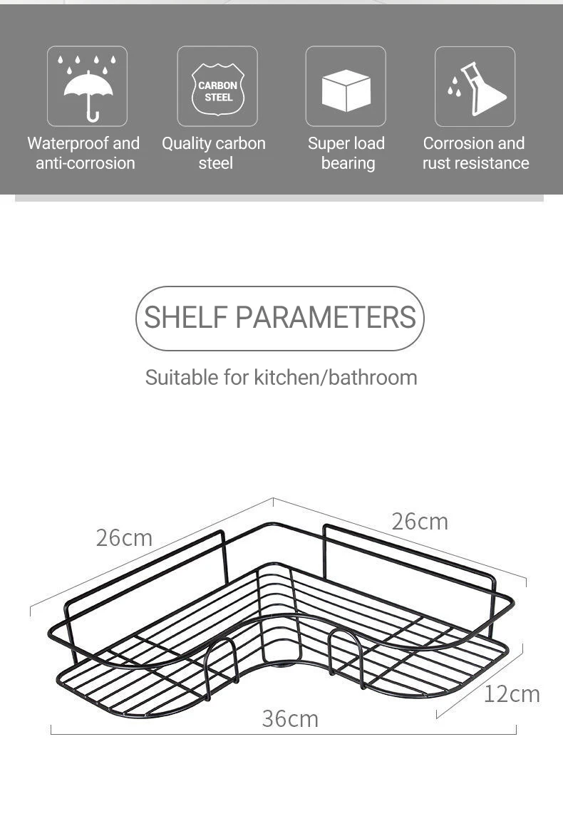 Description Picture 5 of itemBathroom Shelves No-drill Corner Shelf Shower Storage Rack Holder Shampoo Tray Stand Toilet Organizer Bathroom Accessories