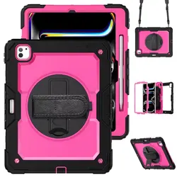 Ultimate Protection 360° Rotating Multifunctional Tablet Case with Hand & Shoulder Strap for iPad Pro 13 2025 M5 (Black Rose)