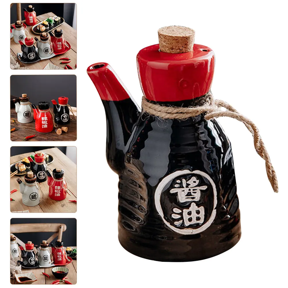 Black Soy Sauce Bottle Ceramic Condiment Dispenser Japanese Style Oil Pot Spice Jar Home Seasoning Container Kitchen Dining Bar