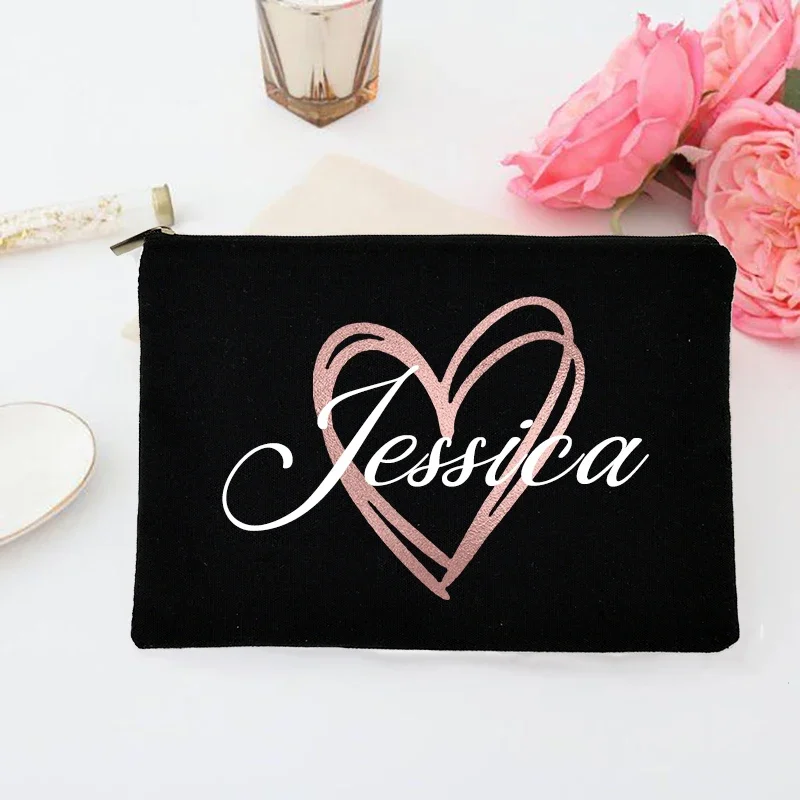 Personalized Makeup Bag Bridesmaid Custom Name Holiday Wedding Bachelorette Party Gifts Canvas Monogram Cosmetic Zipper Pouch 3