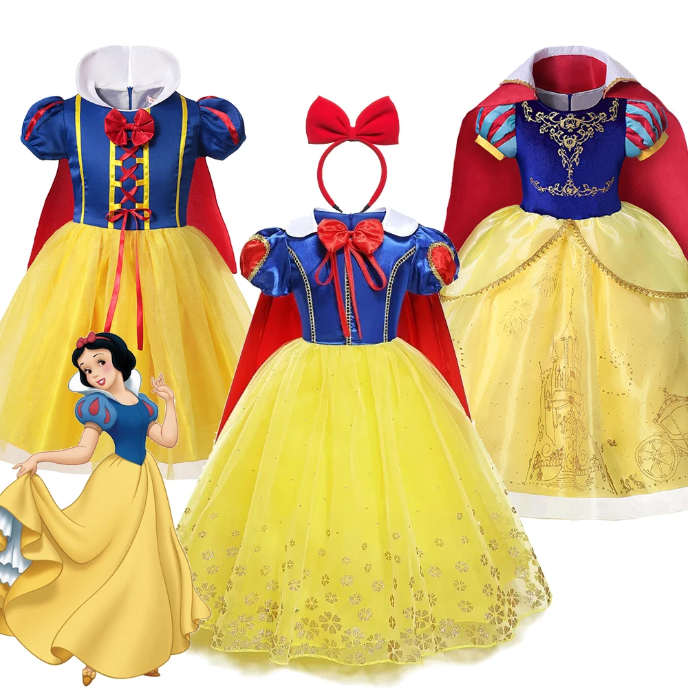 Vestido de princesa de Disney para niñas, disfraz de Blancanieves, manga abullonada, fiesta de cumpleaños