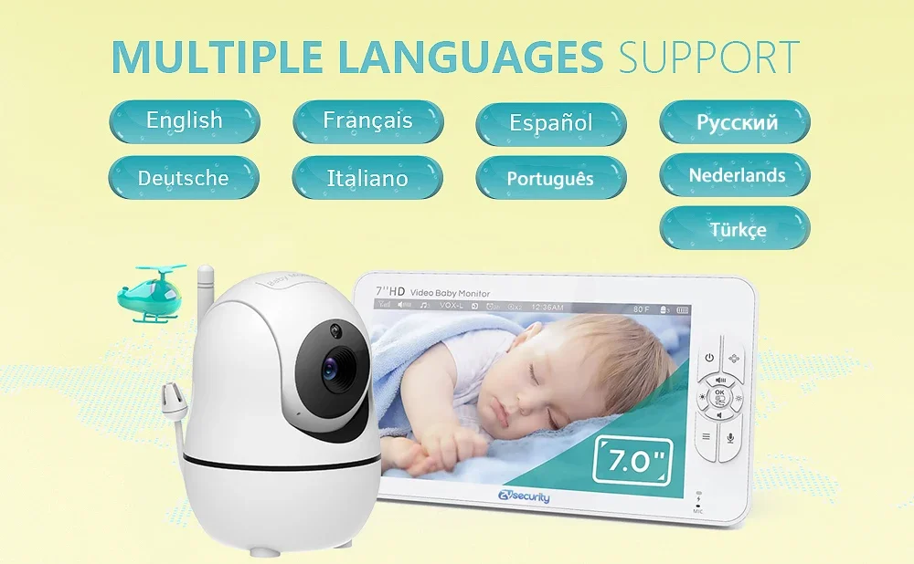 Baby Monitor with 2 Cameras 7" Large Display Audio and Video Surveillance 2-Way Talk 4000mAh Battery Infrared Night Vision VOX Sa6317493b9ec48b08e777d39ecb0d857P